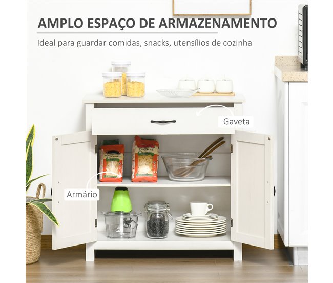 Aparador de Cocina MDF, Melamina de Madera HOMCOM, hogar - cocina Blanco