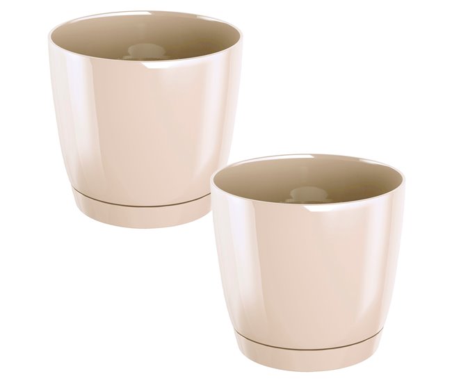 2x Maceta redonda de plastico Coubi Round P Crema