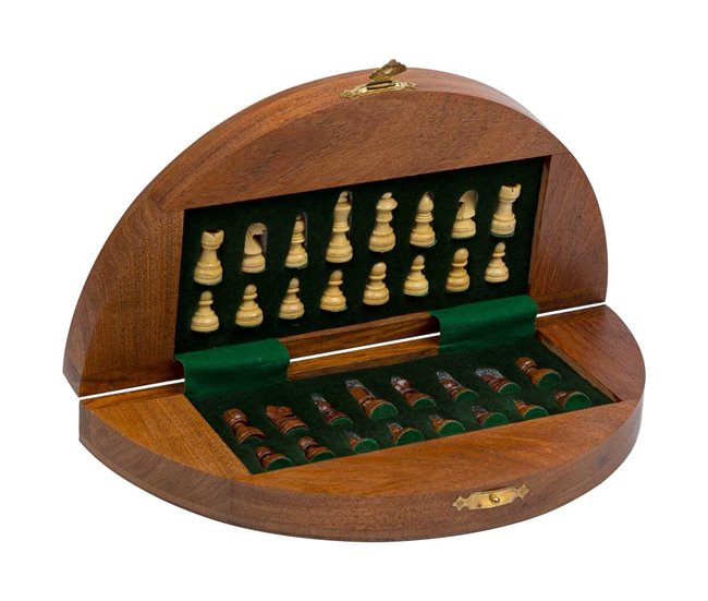Ajedrez magnético con caja semiredonda de madera Marron
