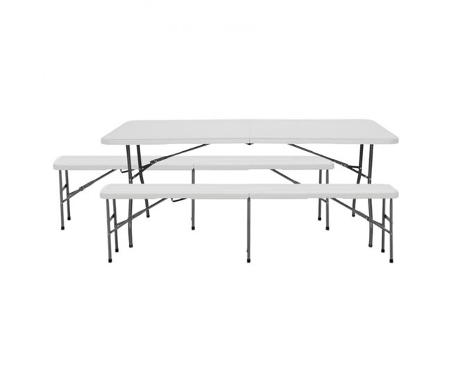 Conjunto Plegable Mesa con 2 Bancos Catering Thinia Home Blanco