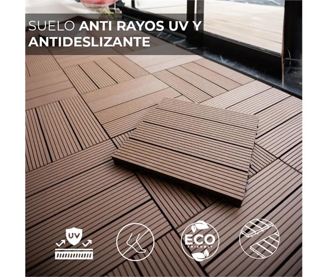 YOEVU - Set de 11 baldosas ensamblables WPC Marron