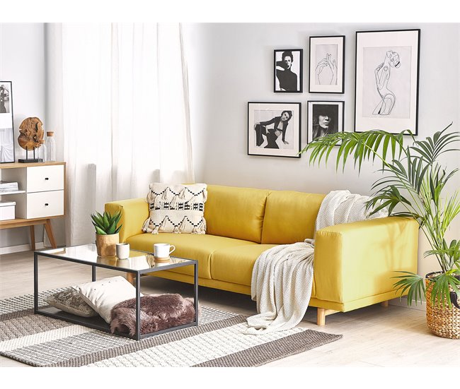Beliani Sofá de 3 plazas Poliéster NIVALA Amarillo