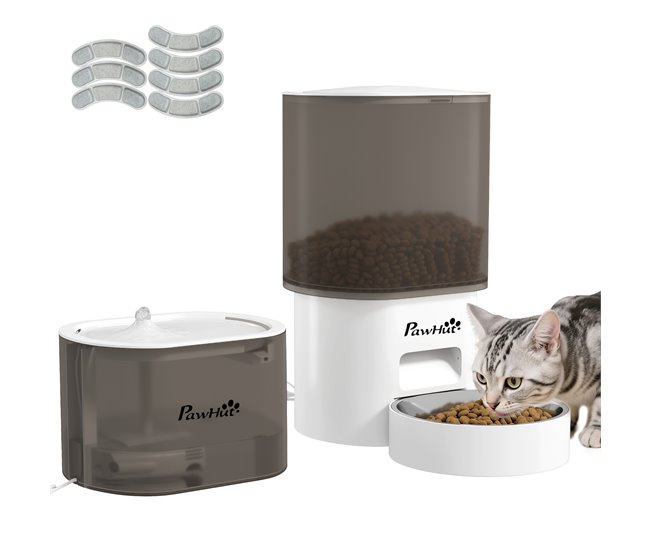 Conjunto Comedero Fuente ABS, Acero Inoxidable 201 PawHut Blanco