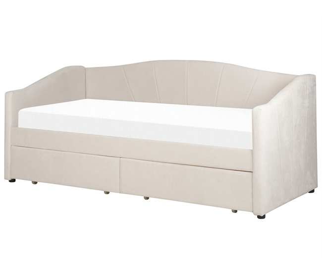 Beliani Cama con almacenaje Poliéster VITTEL 214x98 Beige