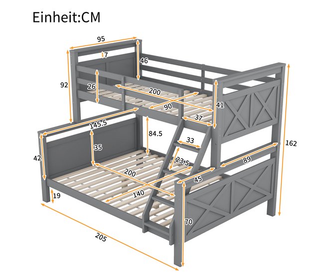 Cama litera 145x205 Gris