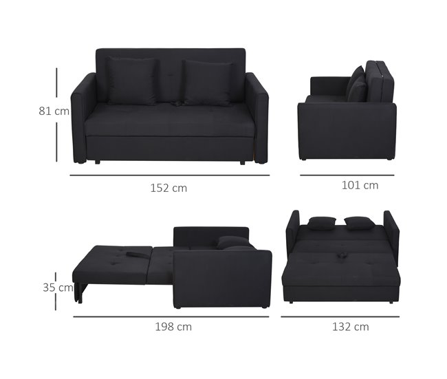 Sofá Cama Poliéster, Espuma, Madera de Eucalipto HOMCOM Gris