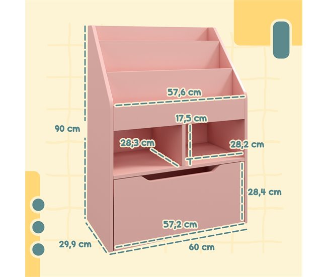 Estantería Infantil MDF, Nylon HOMCOM 60 Rosa