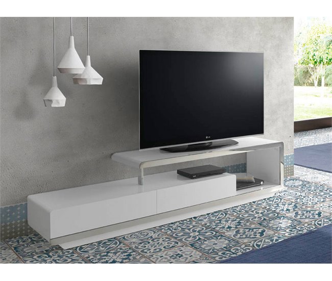 Mueble TV madera blanco y base acero cromado Blanco