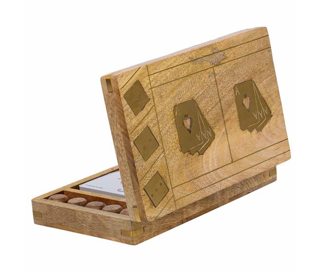 Juego 2 en 1 (cartas+dados) en caja de madera Marron