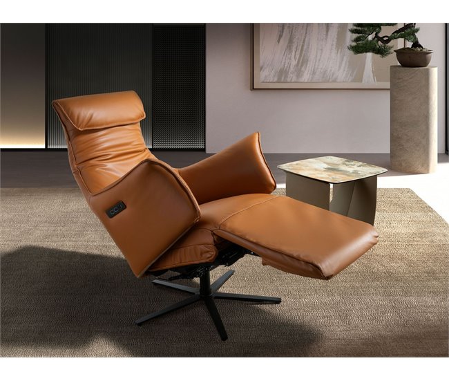 ANGEL CERDA Sillón relax giratorio piel marrón Marron
