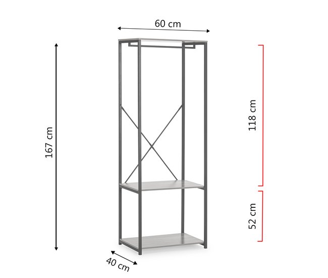 Armario vestidor Julia 2 estantes 1 Barra Madera