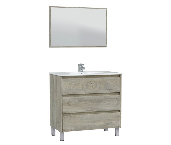 Mueble baño Devin 3 cajones espejo, sin lavabo, Alaska Madera