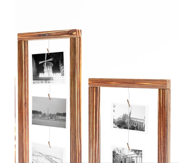Set de 3 marcos de fotos Muhos pino teñido yute [en.casa] Marron