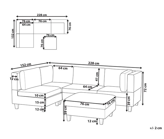 Beliani Sofá esquinero con reposapiés Piel sintética UNSTAD Negro