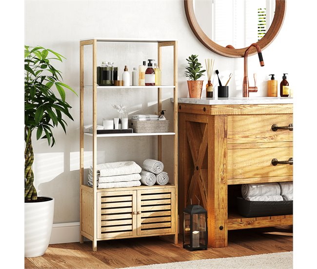 Estantería de Baño Bambú, MDF HOMCOM, hogar - baño Blanco