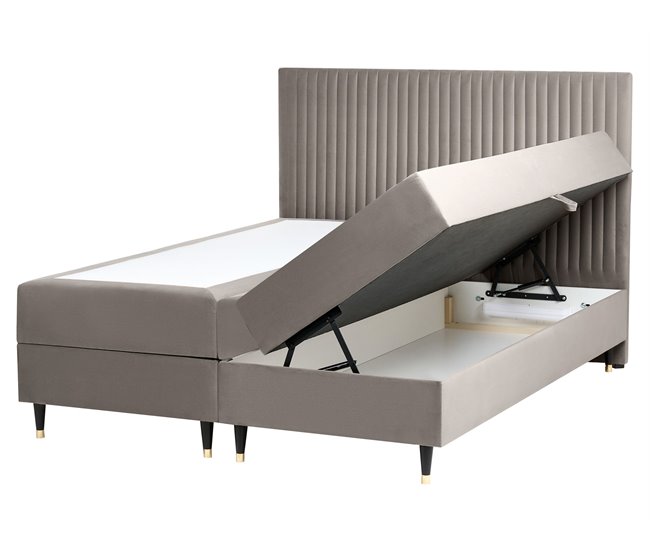 Beliani Cama continental con almacenaje Terciopelo DAME 162x207 Crema