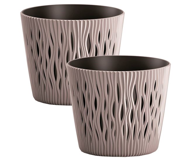2x Maceta redonda de plastico Sandy Round Marron Claro