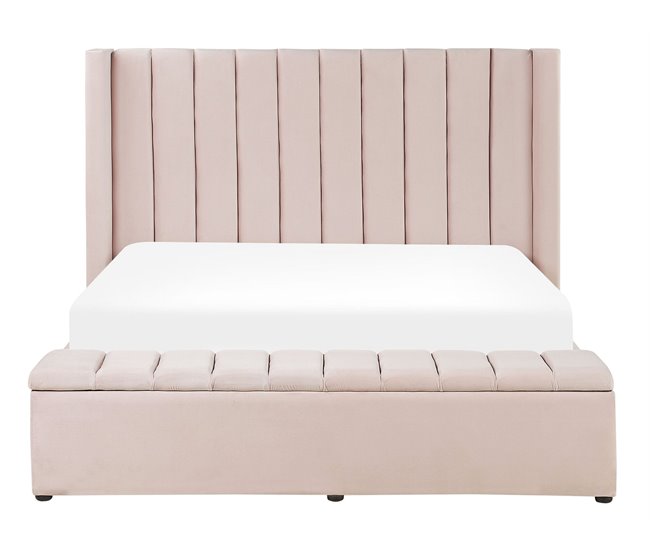 Beliani Cama con banco de almacenaje Terciopelo NOYERS 190x247 Azul Marino