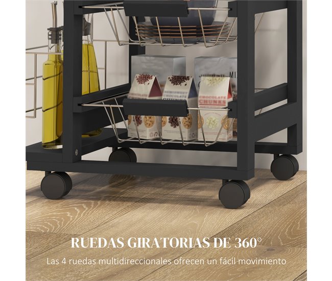 Carrito de Cocina MDF, Metal HOMCOM, hogar - cocina Negro