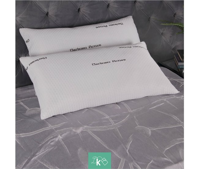 Almohada 105 cm Copos Viscoelásticos Funda Carbono Activo 90x38 Blanco/ Gris