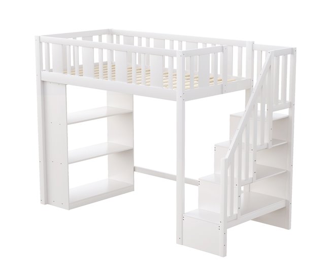 Cama alta para niños 95x253 Blanco