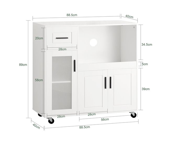 Aparador de Cocina para Microondas con Ruedas SoBuy FSB78-W 40 Blanco