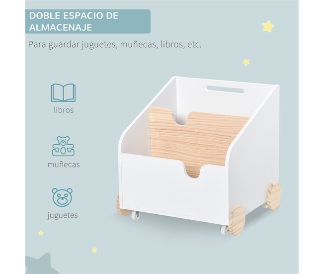 Caja de Almacenaje de Juguetes MDF y Madera de Pino HOMCOM 40 Blanco