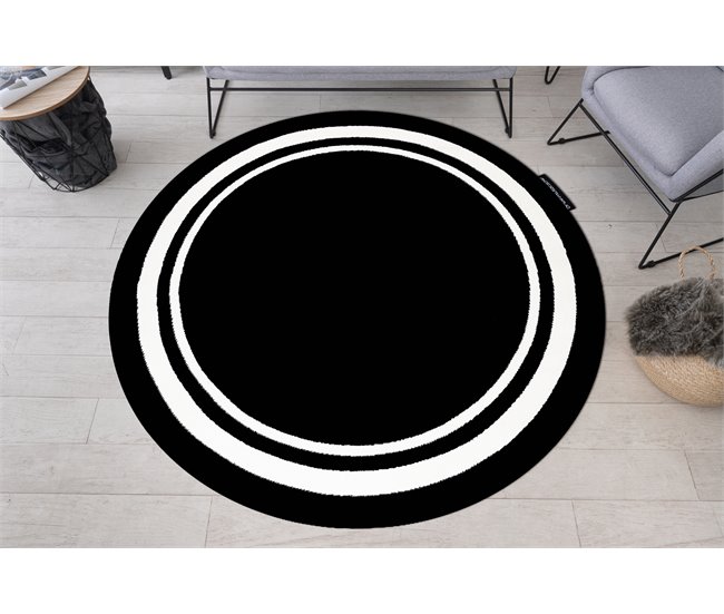 Alfombra HAMPTON Border círculo cuadro 140x140 Negro