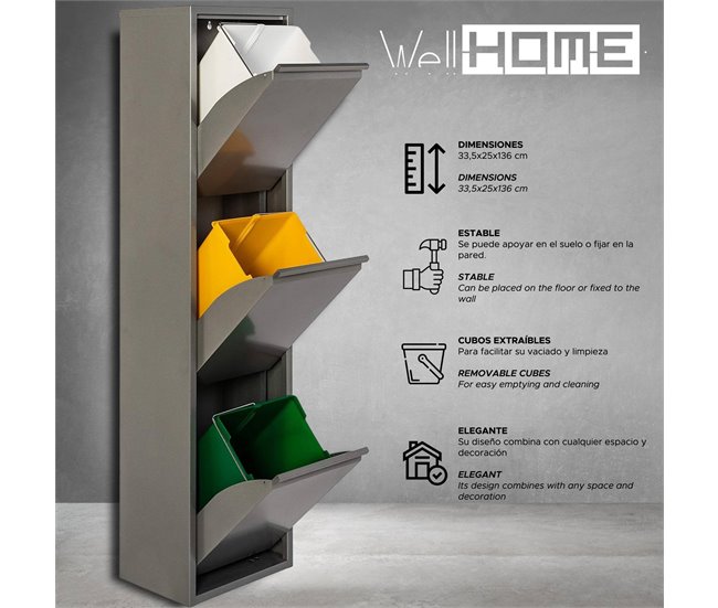 Papelera y bolsas de basura Gris