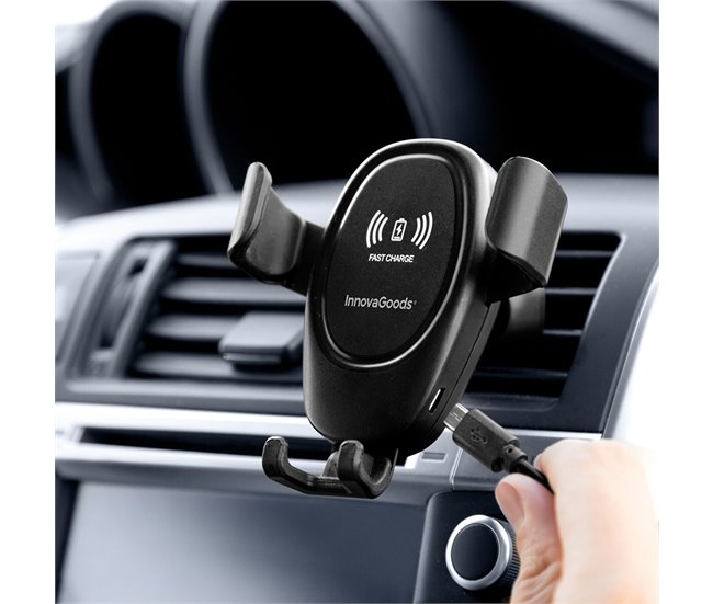 Soporte de Móvil con Cargador Inalámbrico para Coches Negro