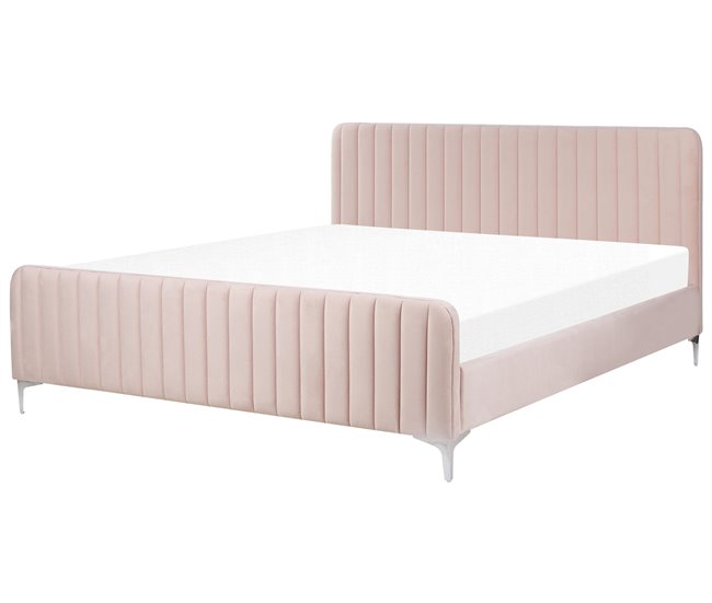 Beliani Cama Terciopelo LUNAN 186x215 Rosa Talco