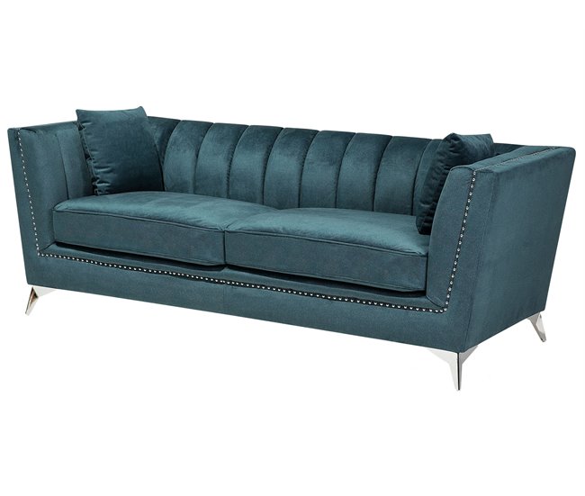 Beliani Sofá de 3 plazas Terciopelo GAULA Azul/ Verde