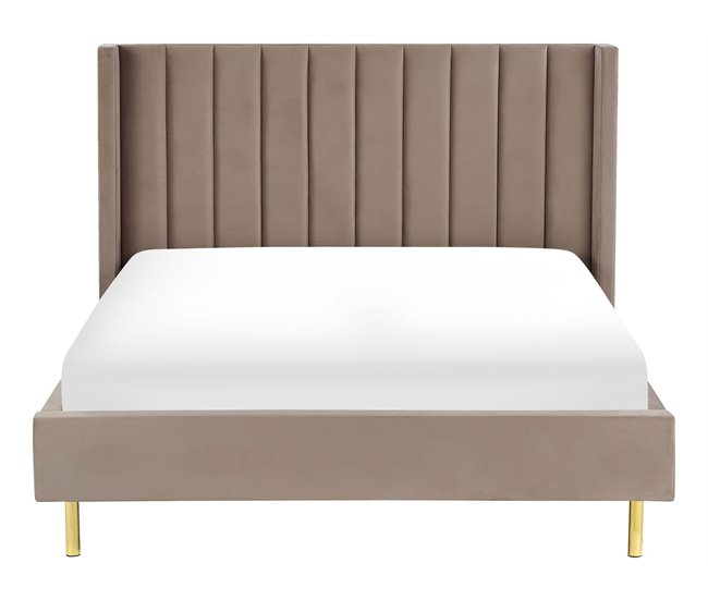 Beliani Cama con somier Terciopelo VILLETTE 165x222 Azul Marino