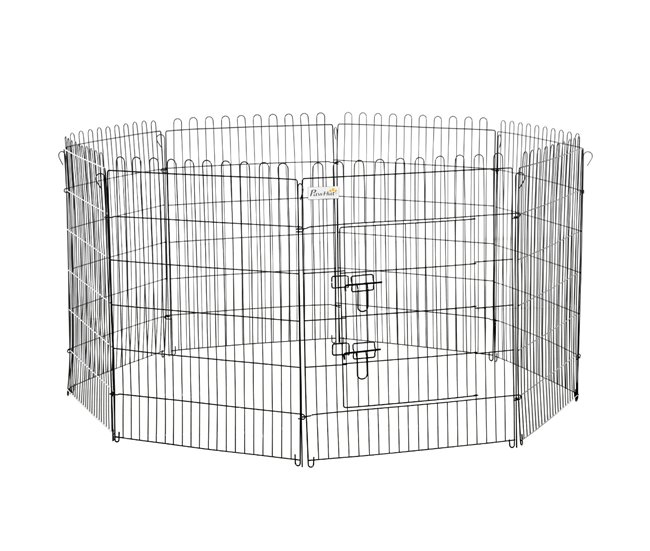 Conforama PawHut Parque de Juegos para Perros 8 Paneles 71x91 5 cm Plegables Jaula Metálica para Mascotas con Puerta para Jardín Patio Exterior Negro