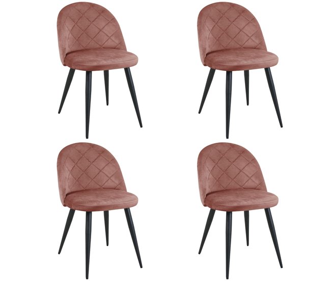4x Silla tapizada capitoné de terciopelo SJ.077 Rosa