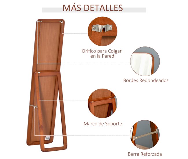 Espejo de Pie Madera de Pino, Vidrio HOMCOM, hogar - decoración 37x43 Marron