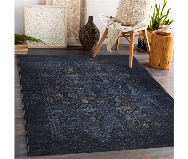 Alfombra lavable ANDRE 1058 Ornamento vintage 80x150 Negro