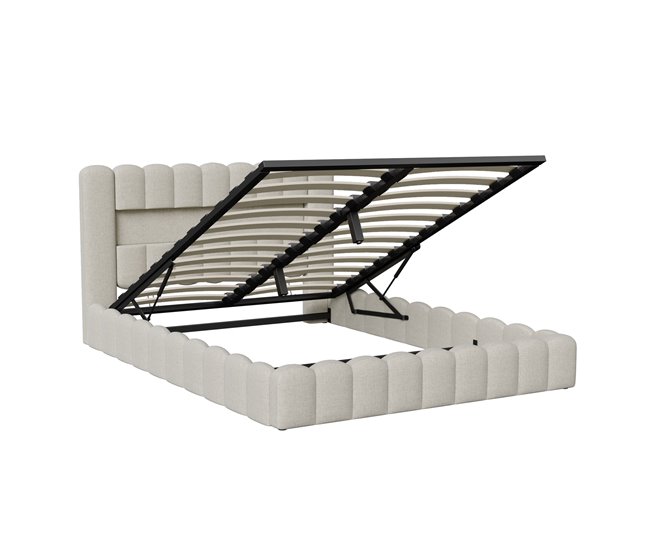 Cama con cabecero LED, cama acolchada con almacenaje 153x220 Beige