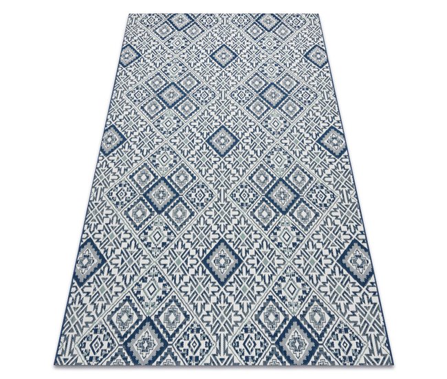 Alfombra de cuerda sisal COLOR Cuadrados Rombos 160x230 Azul