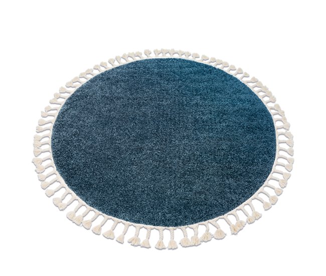 Alfombra BERBER 9000 circulo Franjas Bereber Marroquí Shaggy 160x160 Azul
