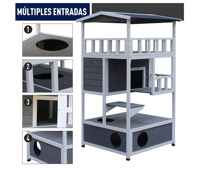 Caseta para Gatos Madera de Abeto PawHut Multicolor