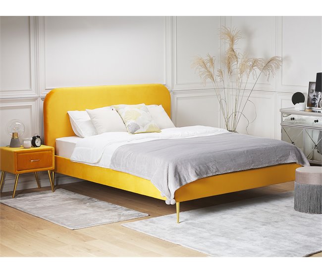 Beliani Cama Terciopelo FLAYAT 193x215 Amarillo