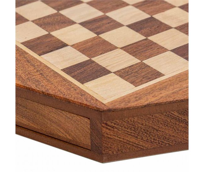 Ajedrez magnético con Cajón para piezas de madera Marron