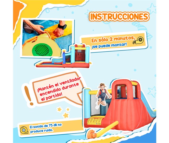 Castillo Hinchable Tela Oxford, Poliéster Outsunny Multicolor