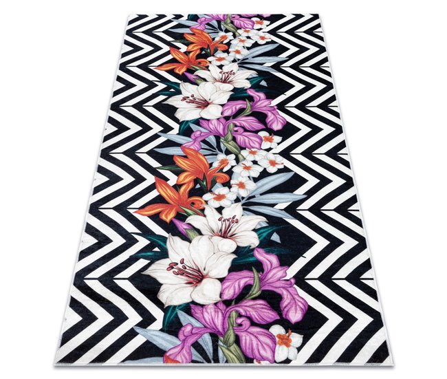 Alfombra lavable ANDRE 2300 flores zigzag 160x220 Negro