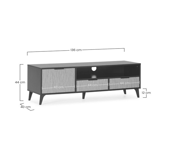 Mueble TV Denis 1 puerta y 2 cajones Negro