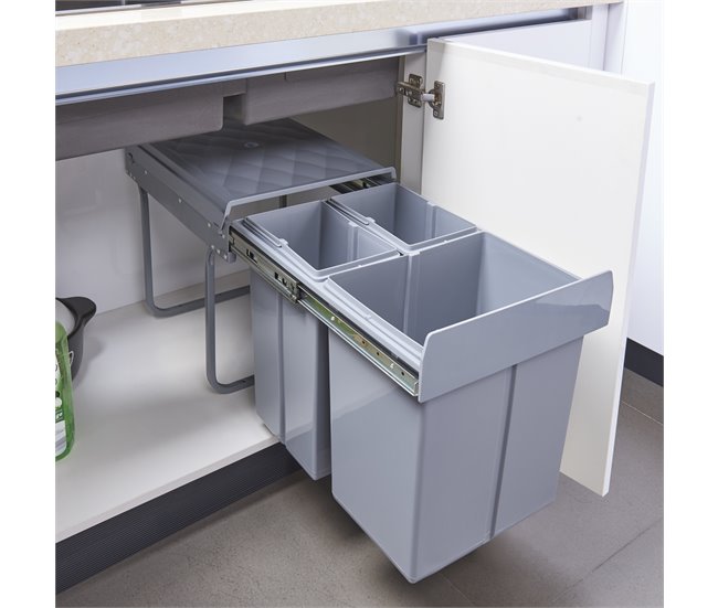 Cubo de basura extraíble Froland capacidad 2x10L + 1x20L plástico Gris