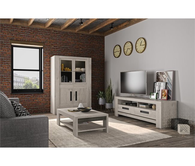 Vitrina 4 puertas BOSTON roble y gris Roble Gris