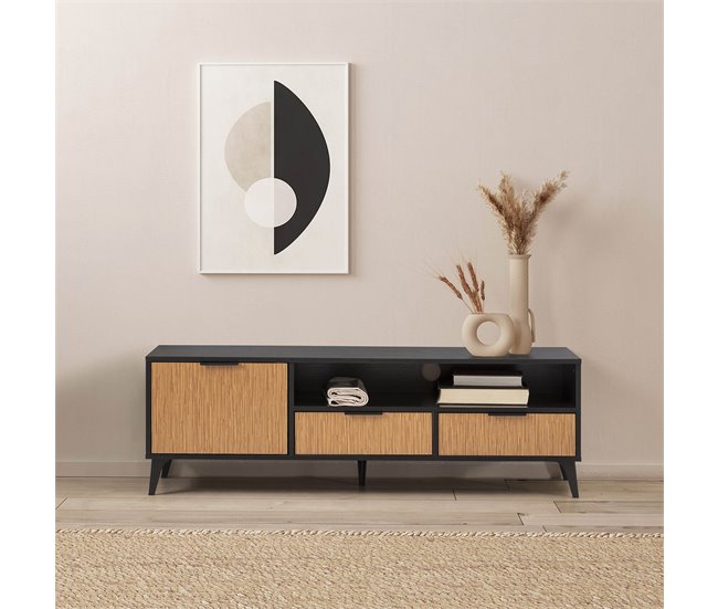 Mueble TV Denis 1 puerta y 2 cajones Negro