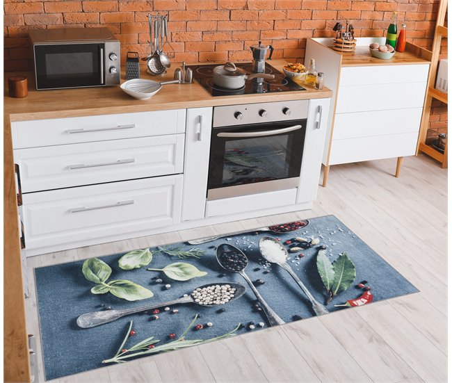 Alfombra lavable ANDRE 1151 Cucharas para la cocina Azul
